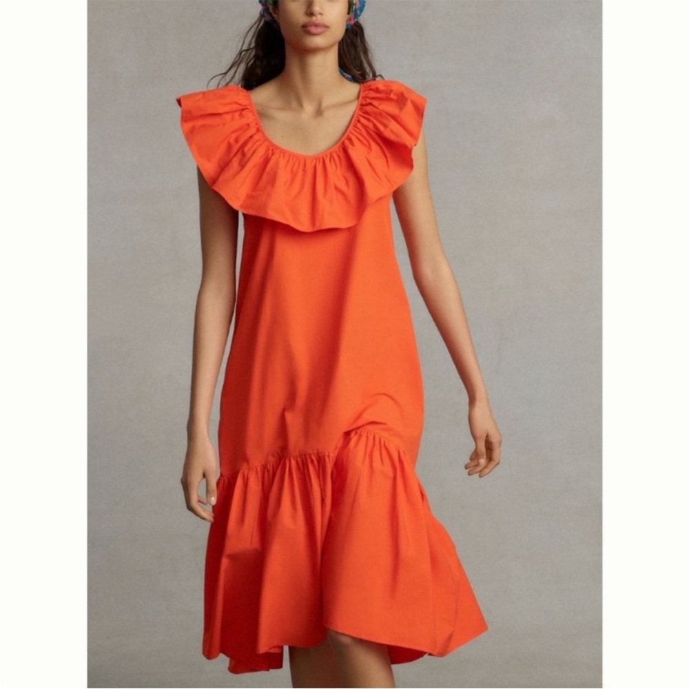Anthropologie Whit Two Orange Ruffled Maxi Dress - Sz Small